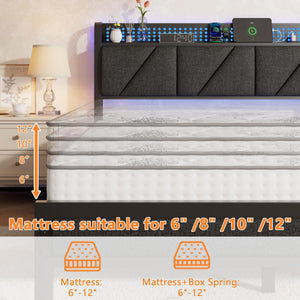 Metal Platform Bed Frame with LED Headboard & Charging Station