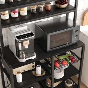 5-Tier Baker's Rack with Wire Basket & Built-In Power Outlets