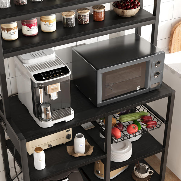 5-Tier Baker's Rack with Wire Basket & Built-In Power Outlets