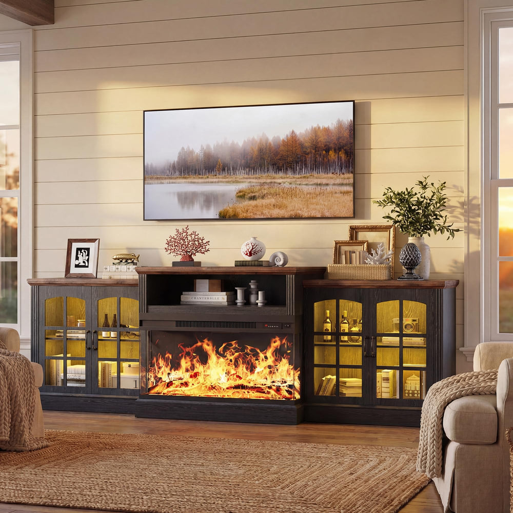 97" Fireplace TV Stand with 36" 3-Sided Glass Electric Fireplace – Fits TVs Up to 100"