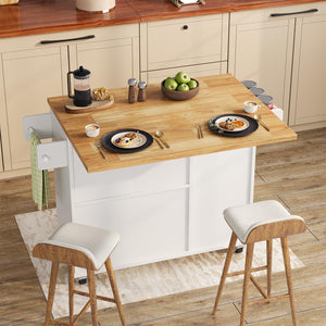 Rolling Kitchen Island with Storage, Drop-Leaf Countertop & Towel Rack