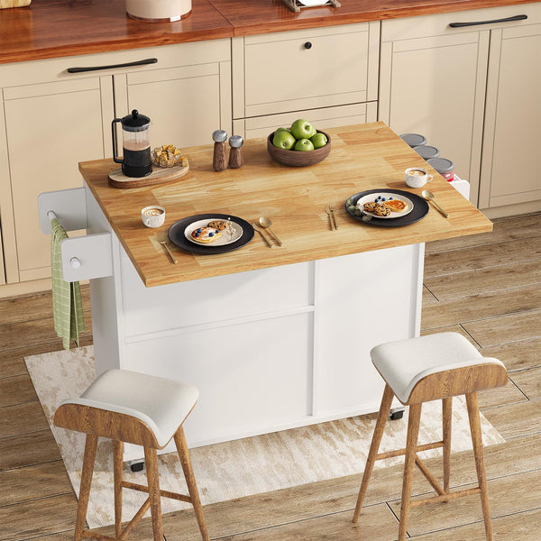 Rolling Kitchen Island with Storage, Drop-Leaf Countertop & Towel Rack