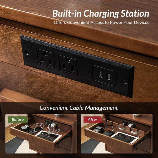 Mid-Century End Table with Charging Station