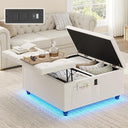Storage Ottoman with Charging Station & LED Lights