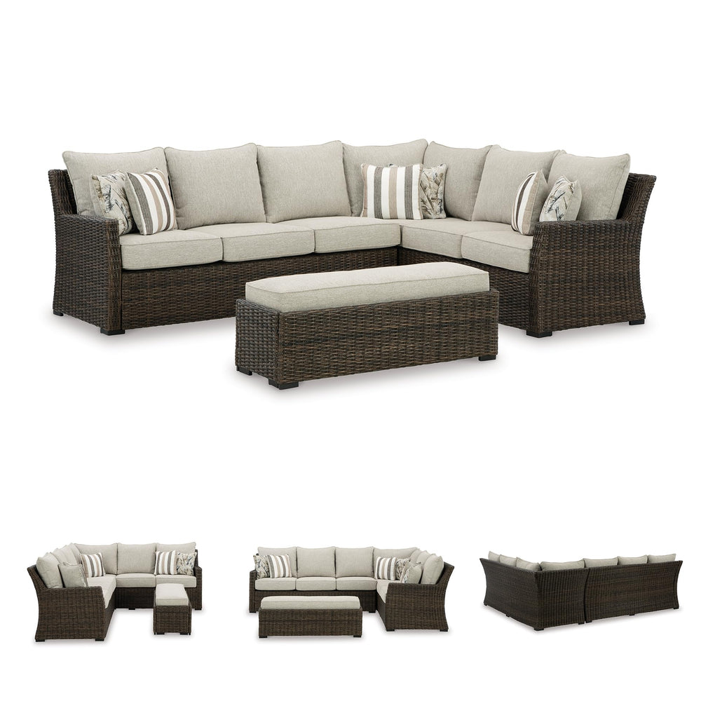 Outdoor Sectional Sofa Set with Bench – Resin Wicker & Aluminum