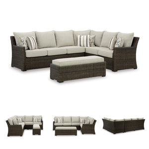 Outdoor Sectional Sofa Set with Bench – Resin Wicker & Aluminum