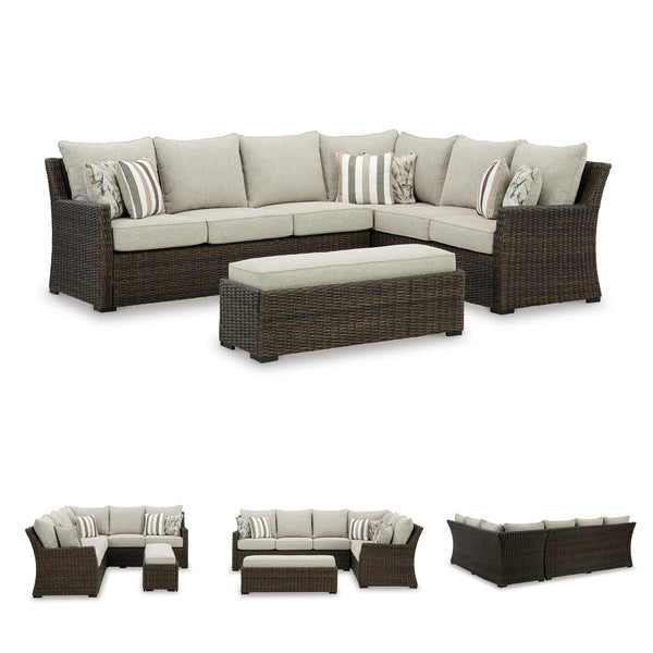 Outdoor Sectional Sofa Set with Bench – Resin Wicker & Aluminum
