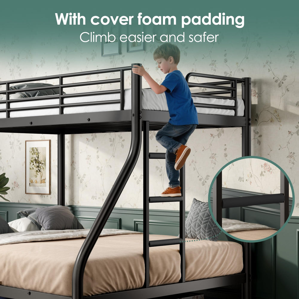 Twin XL Over Queen Bunk Bed – Heavy Duty Metal Frame with Guardrail