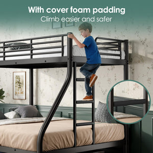 Twin XL Over Queen Bunk Bed – Heavy Duty Metal Frame with Guardrail