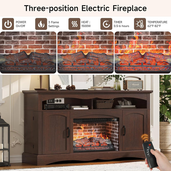 Farmhouse Fireplace TV Stand with 23" Electric Fireplace for TVs up to 65"