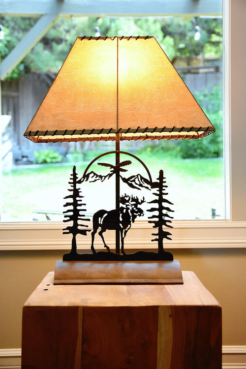 Rustic Moose Table Lamp with Inline Dimmer – Steel Patina Finish, 26"H