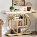 4-Tier Industrial Console Table with Circle Base