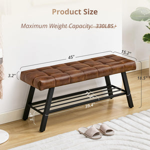 45" Tufted Faux Leather Storage Bench with Metal Frame