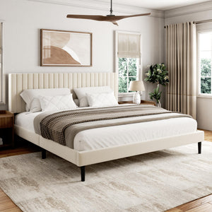 King Size Velvet Upholstered Platform Bed Frame