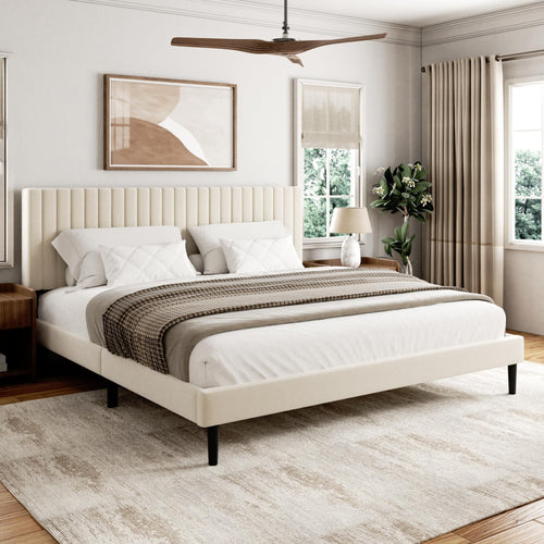 King Size Velvet Upholstered Platform Bed Frame