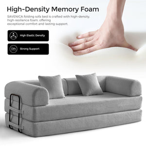 SAVENICA 79" Convertible Floor Sofa Bed, 5-in-1 Modular Sleeper with Removable Parts, No Assembly Corduroy Futon from Sofa to Oversized Bed, Non-Slip Base for Living Room, Dorm (Light Gray)