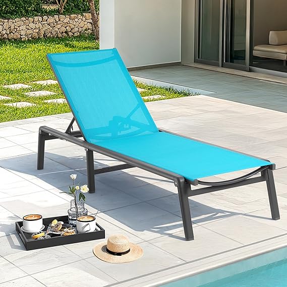 Folding Aluminum Outdoor Chaise Lounge Chair with 5-Position Adjustable Backrest