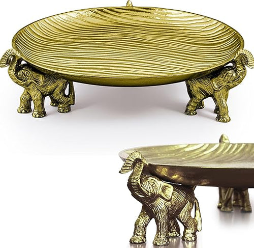 Round Decorative Tray with Elephant Base