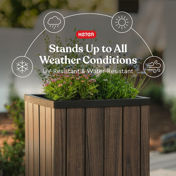 Self-Watering Resin Planter with Wood Look Finish