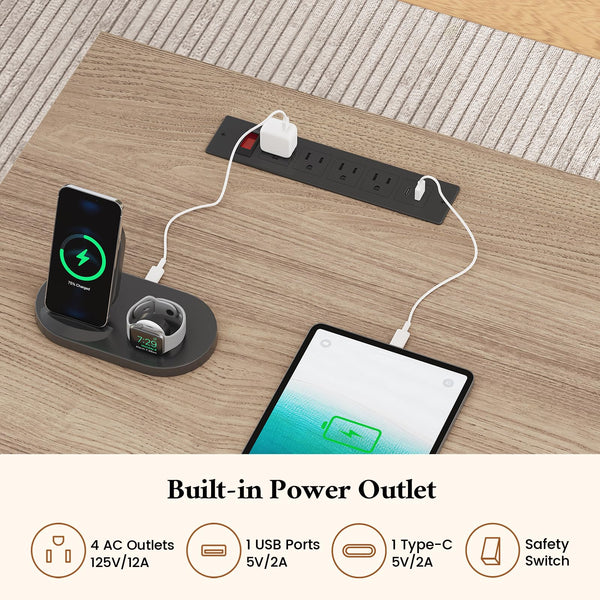 L-Shaped Electric Standing Desk with Storage & Power Outlets