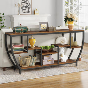 70.9" Industrial Sofa Console Table with 7 Shelves