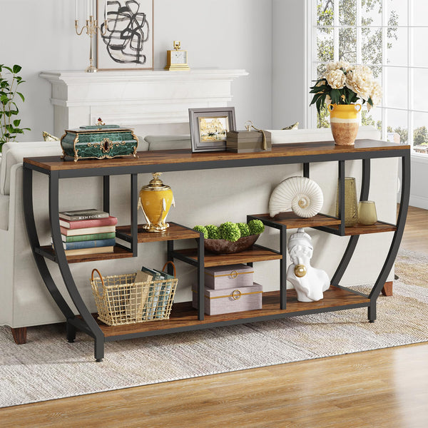 70.9" Industrial Sofa Console Table with 7 Shelves