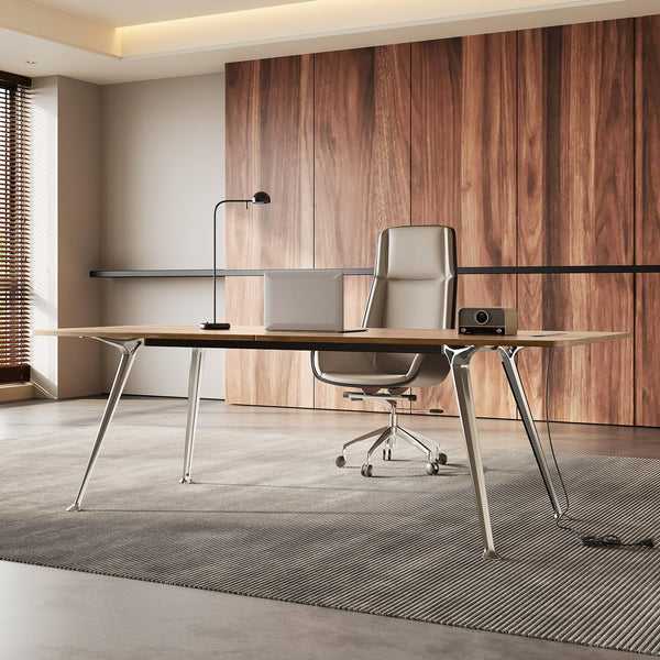 60-Inch Executive Desk with Chrome Legs & Built-In Power Outlet