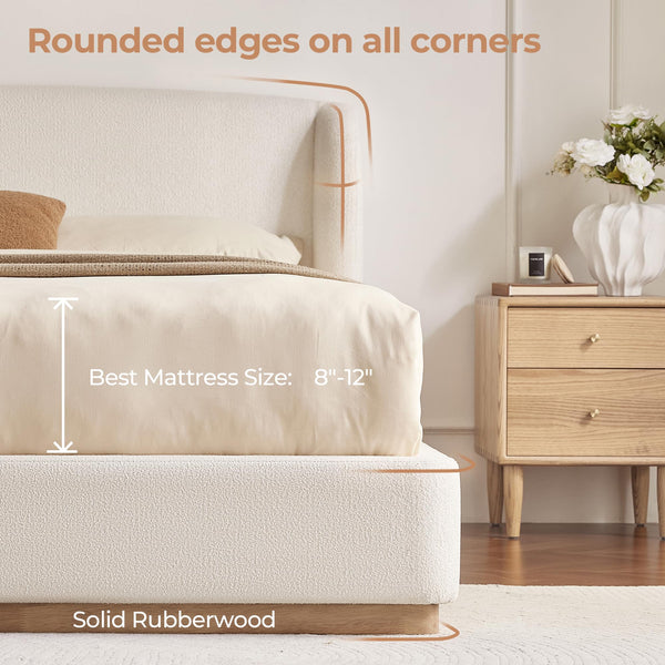Queen Size Upholstered Platform Bed with Wingback Headboard