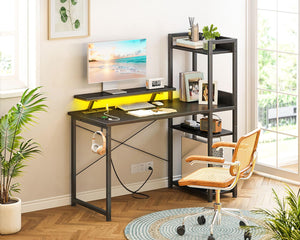 LED Gaming Desk with Storage Shelves & Monitor Stand