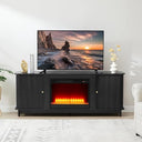 Fireplace TV Stand with Sliding Doors & Storage