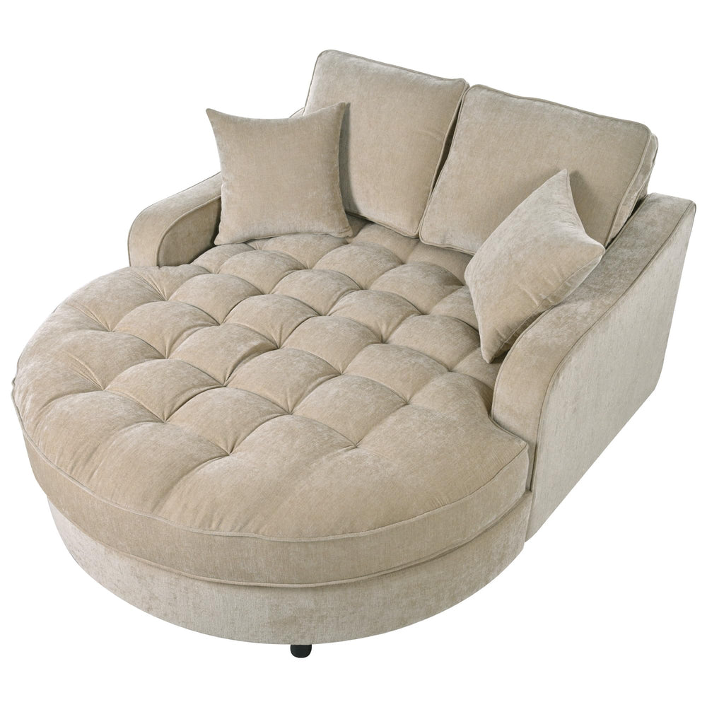 Chenille Chaise Lounge Sofa Bed with Tufted Seat & Removable Pillows