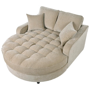 Chenille Chaise Lounge Sofa Bed with Tufted Seat & Removable Pillows