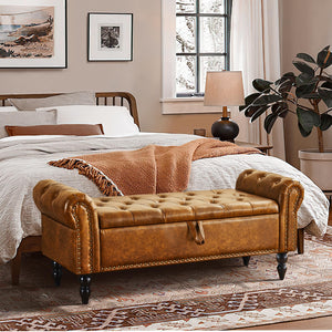 Upholstered Storage Bedroom Bench – Queen Size End of Bed Ottoman