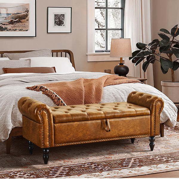 Upholstered Storage Bedroom Bench – Queen Size End of Bed Ottoman