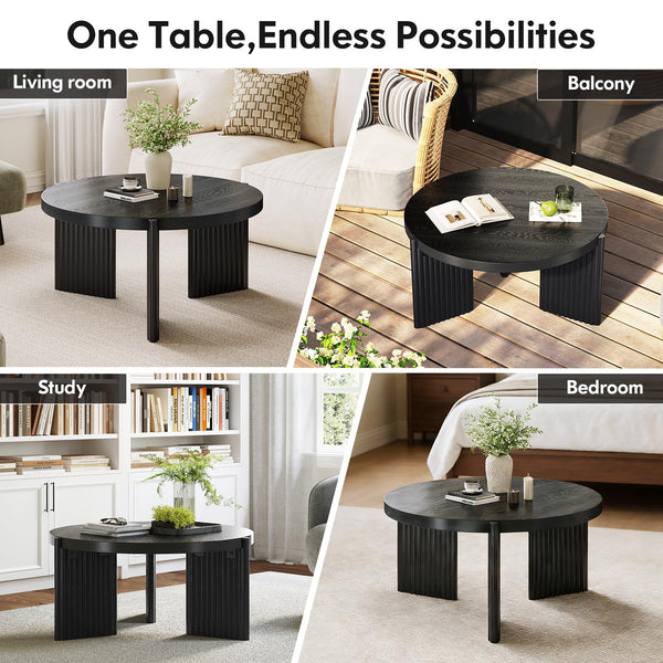Round Coffee Table – Black Fluted