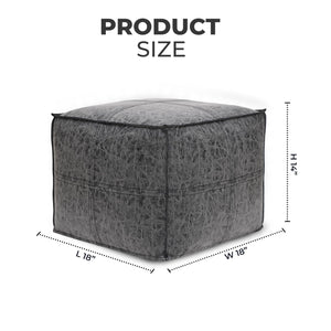Square Distressed Vegan Leather Pouf Ottoman 18x18x14