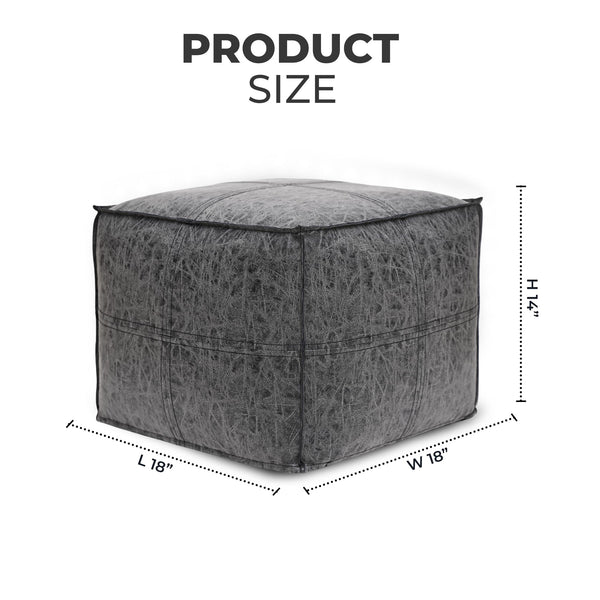 Square Distressed Vegan Leather Pouf Ottoman 18x18x14