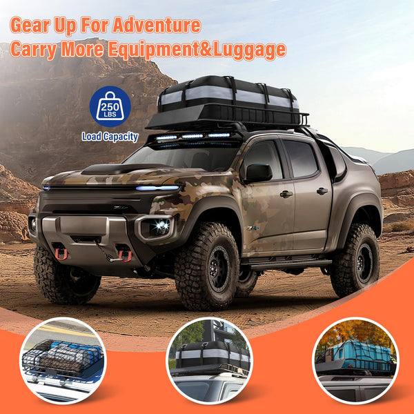Rooftop Cargo Basket with Waterproof Bag – 250 lb Heavy-Duty Steel Roof Rack