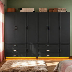 72" 3-Door Wardrobe with LED Light & Drawers