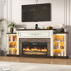 70" Fireplace TV Stand with 36" Electric Fireplace & Storage Cabinets