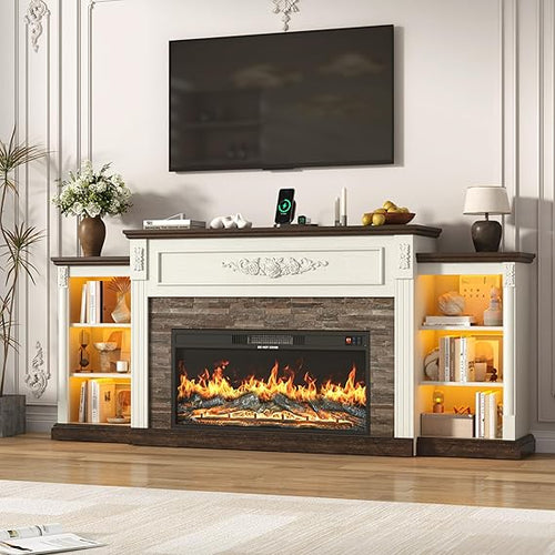 70" Fireplace TV Stand with 36" Electric Fireplace & Storage Cabinets
