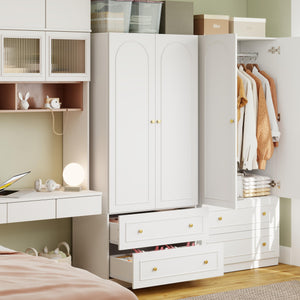 Wooden Armoire Wardrobe Closet – 2 Doors, 2 Drawers, White