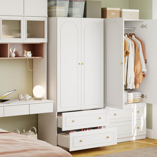 Wooden Armoire Wardrobe Closet – 2 Doors, 2 Drawers, White