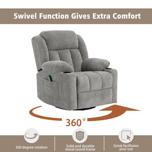 Overstuffed Rocker Swivel Recliner Chair with Massage & Heat