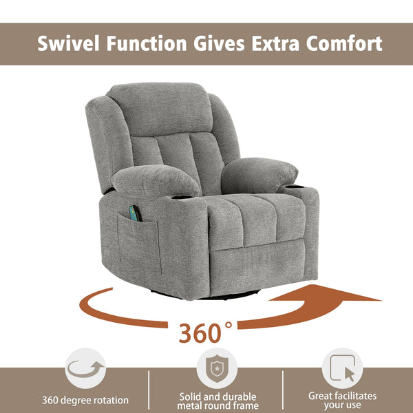 Overstuffed Rocker Swivel Recliner Chair with Massage & Heat