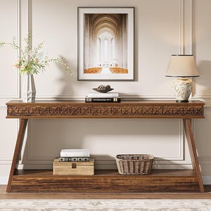 70.9" Farmhouse Console Table with 2-Tier Storage