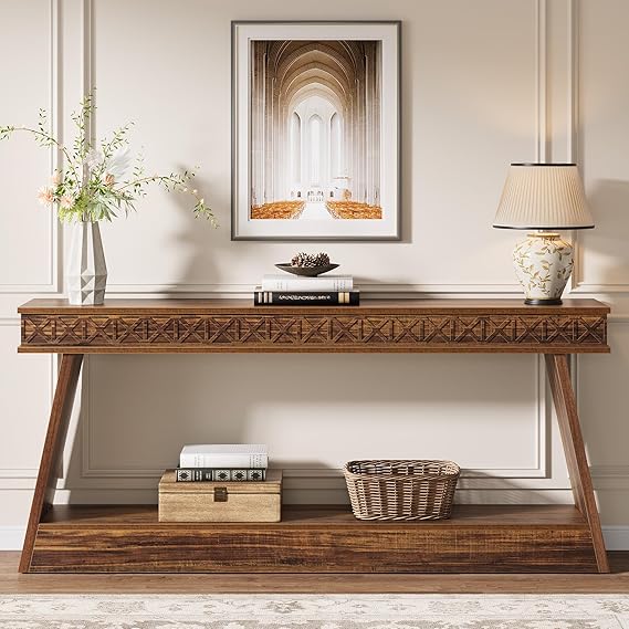 70.9" Farmhouse Console Table with 2-Tier Storage