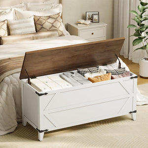 Storage Bench with Toy Box & Safety Hinges – Rustic White