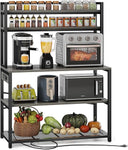 5-Tier Baker's Rack with Power Outlets and Microwave Stand, 38 Inch Kitchen Shelf with Storage