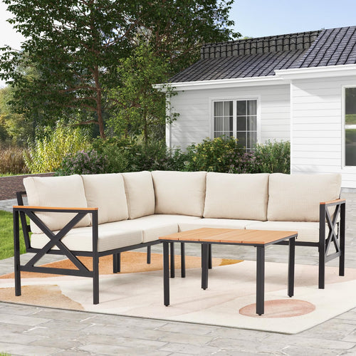 L-Shaped 6-Piece Outdoor Sectional Patio Set with Coffee Table